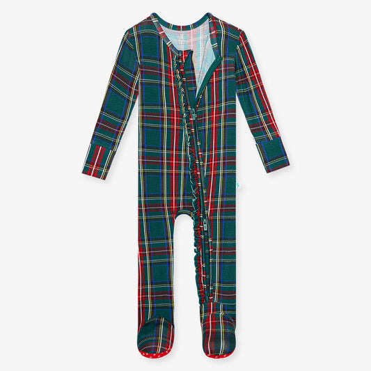 Tartan Plaid Footed Ruffle PJ