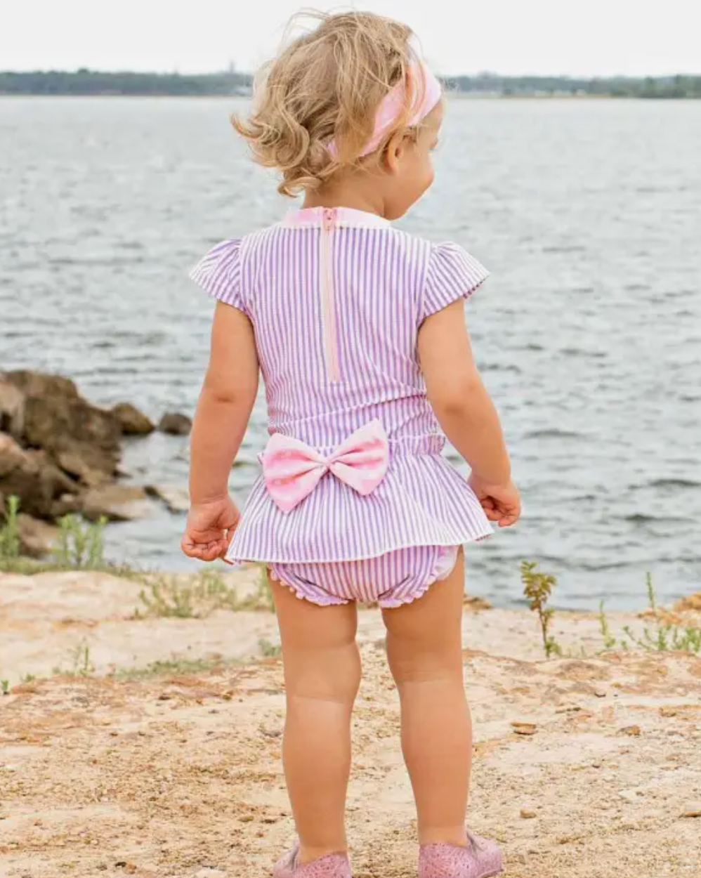 Lilac Seersucker Peplum One Piece Swimsuit