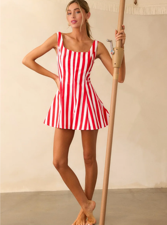 Cherry Red Stripe Alessandra Romper