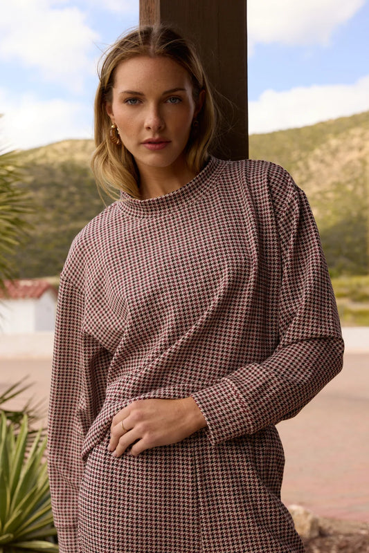Houndstooth Cloud Fleece Mockneck