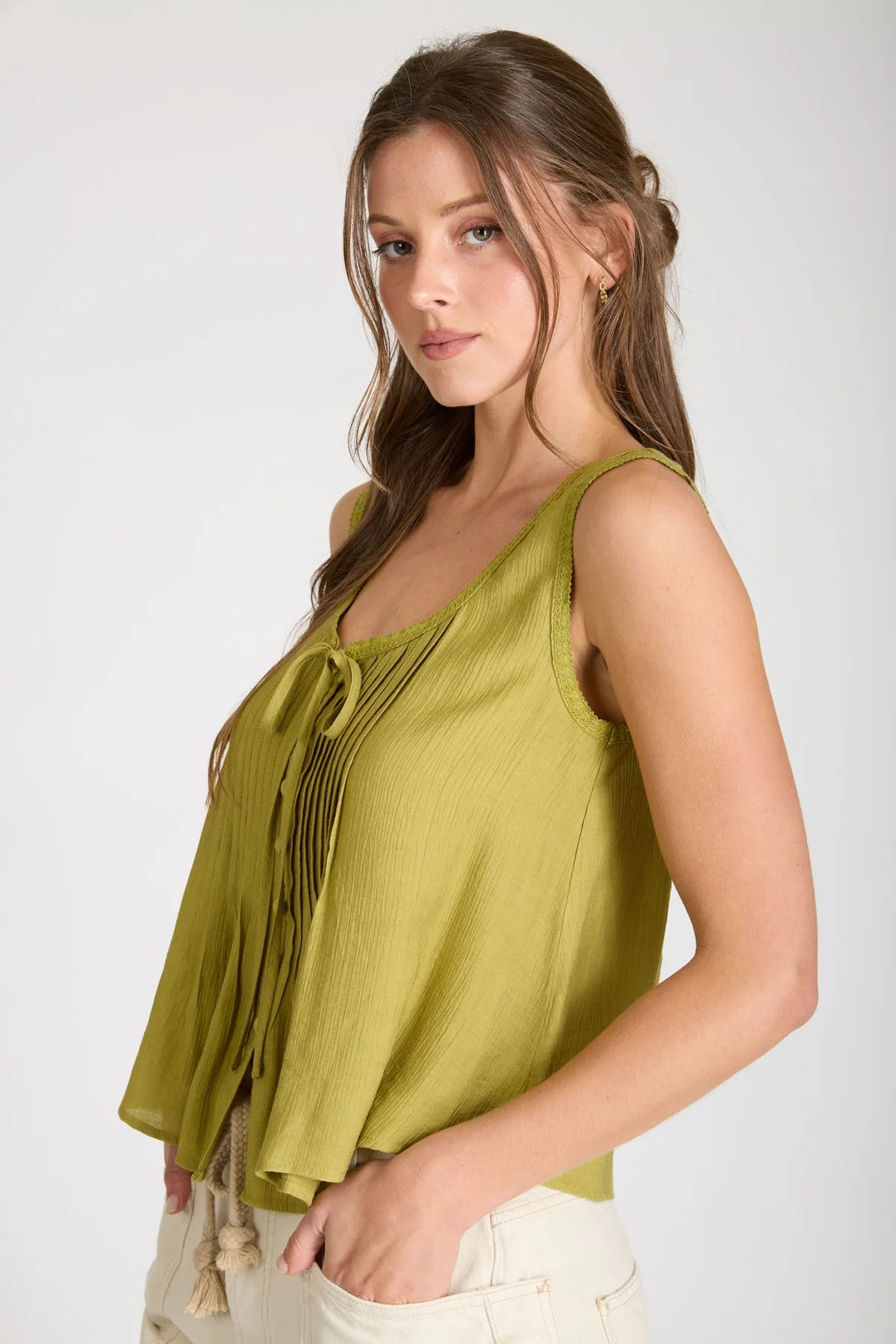 Whisper Pleated Tank in Kiwi