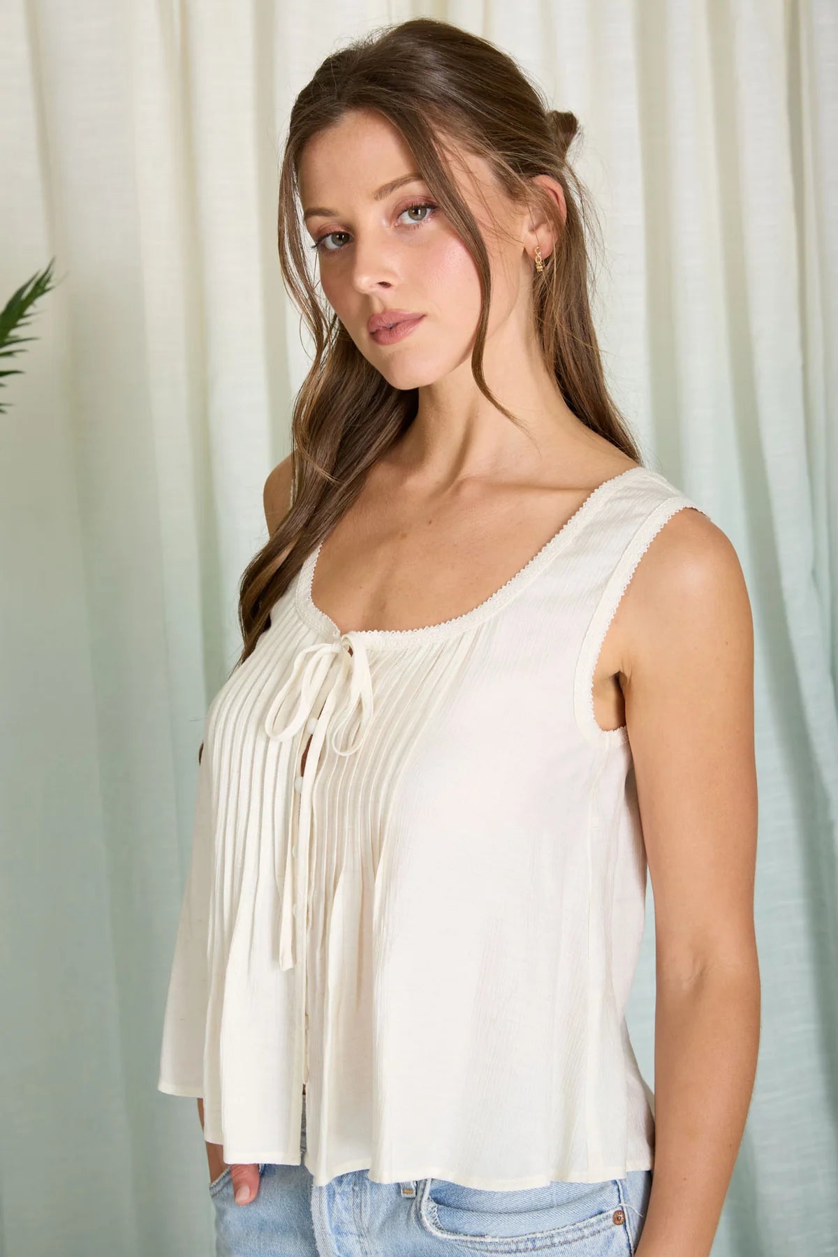 Whisper Pleated Tank in Oatmeal