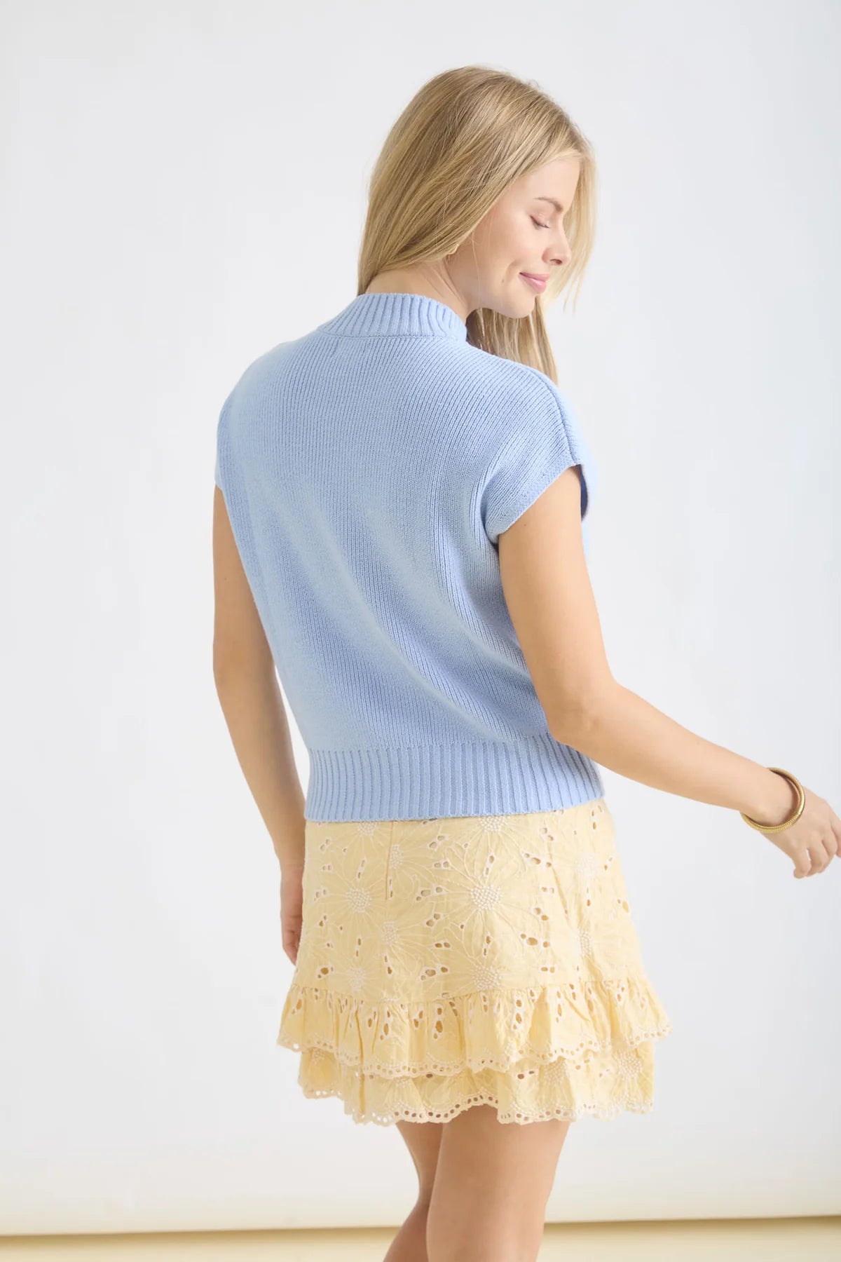 Blue Mockneck Knit Sweater
