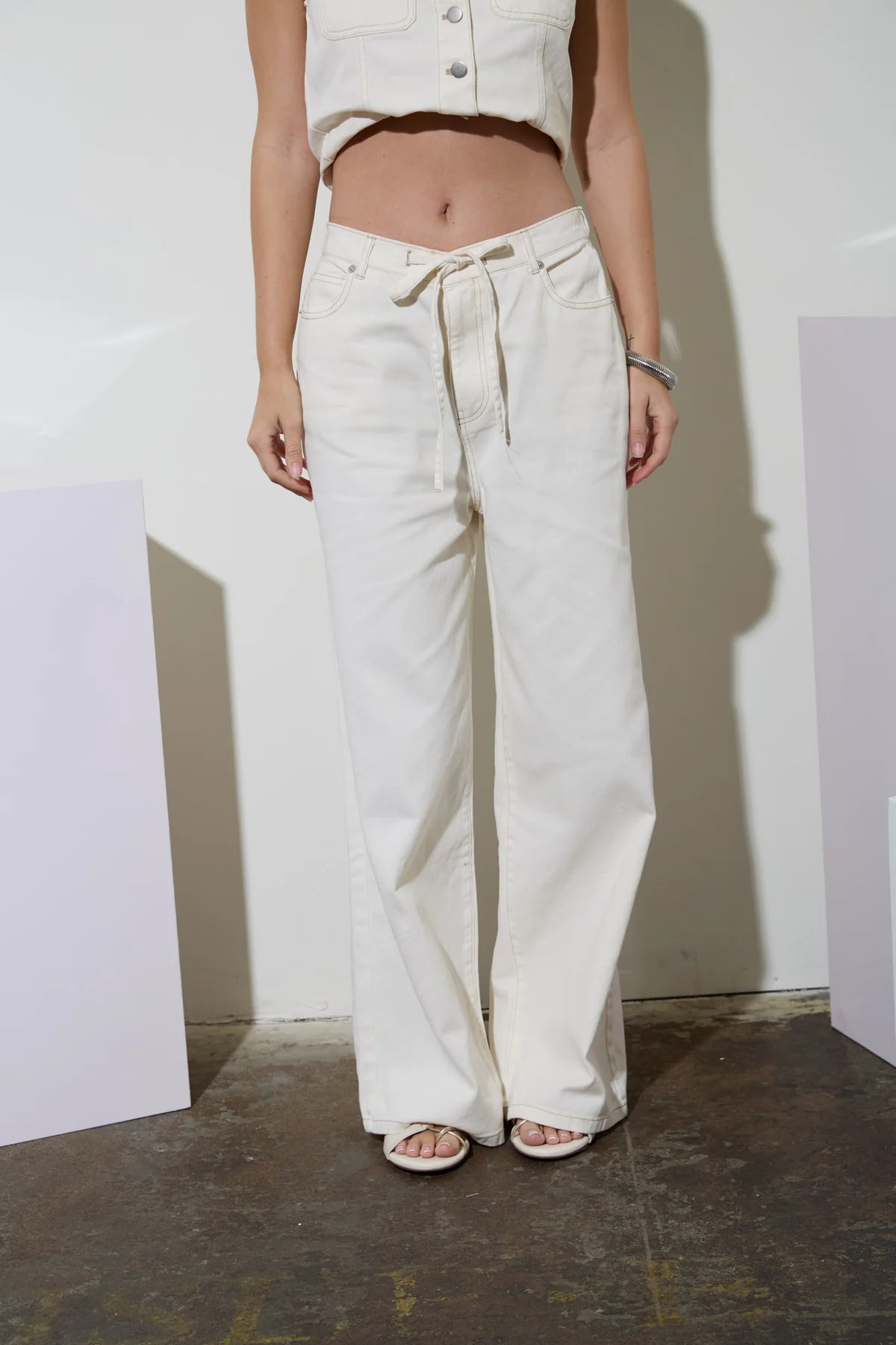 Ivory Drawstring Denim Pants