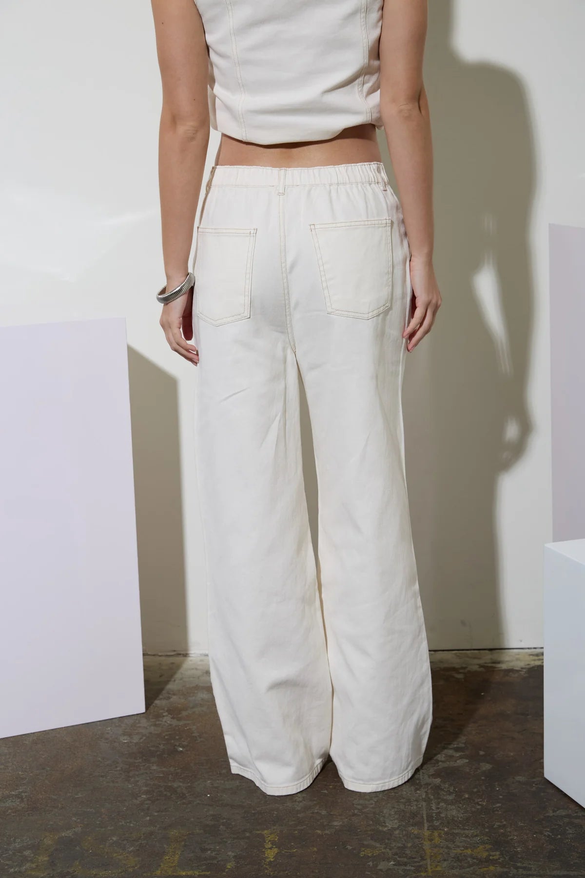 Ivory Drawstring Denim Pants