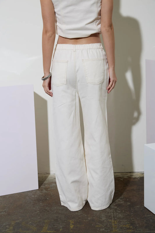 Ivory Drawstring Denim Pants