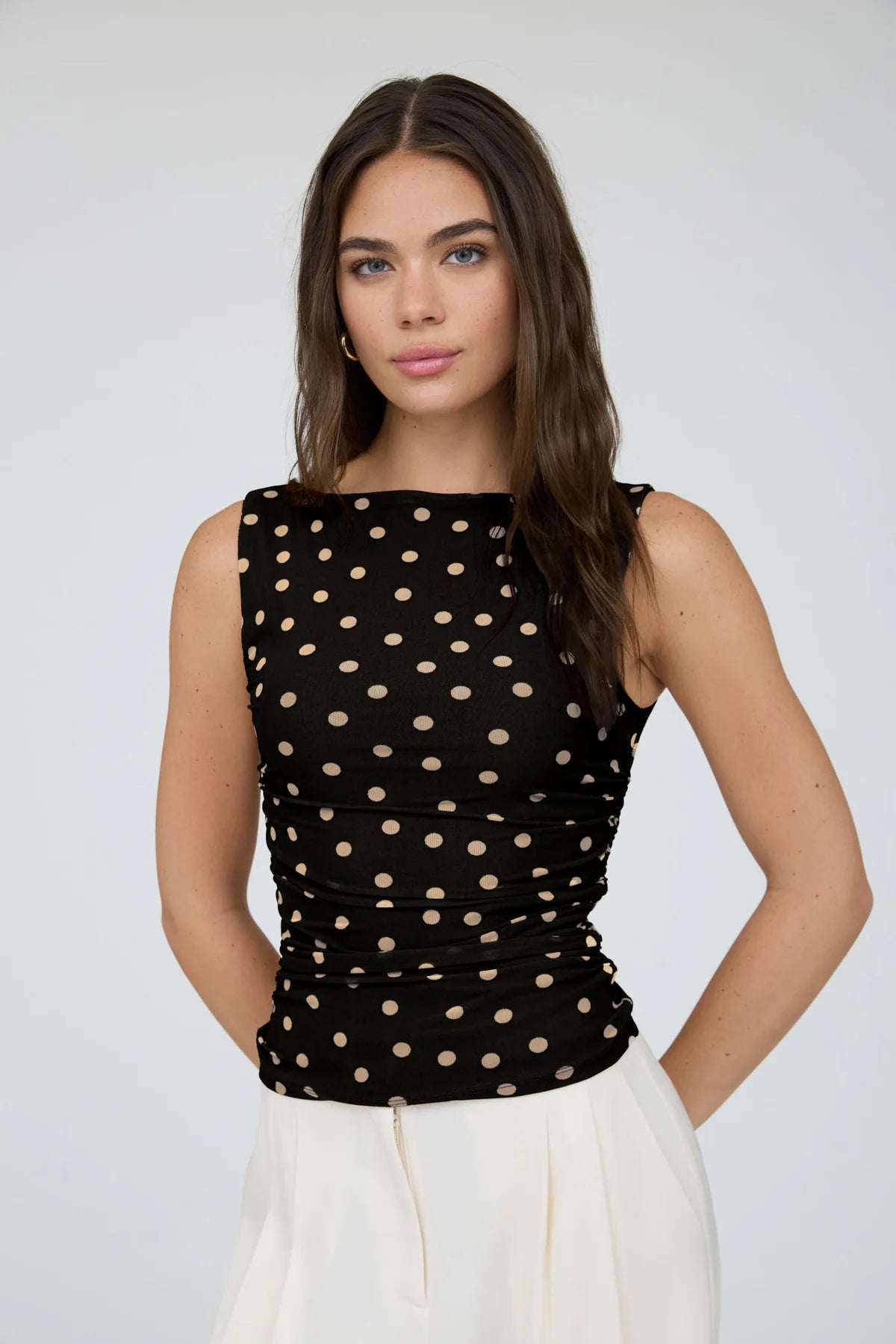 Black Polka Dot Mesh Knit Tank
