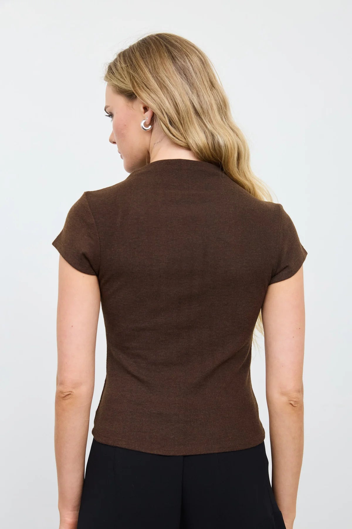 Brown Mockneck Heathered Knit Top