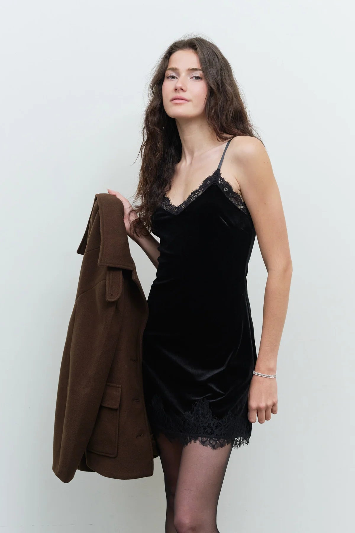 Velvet Kiss Lace Mini Dress in Black