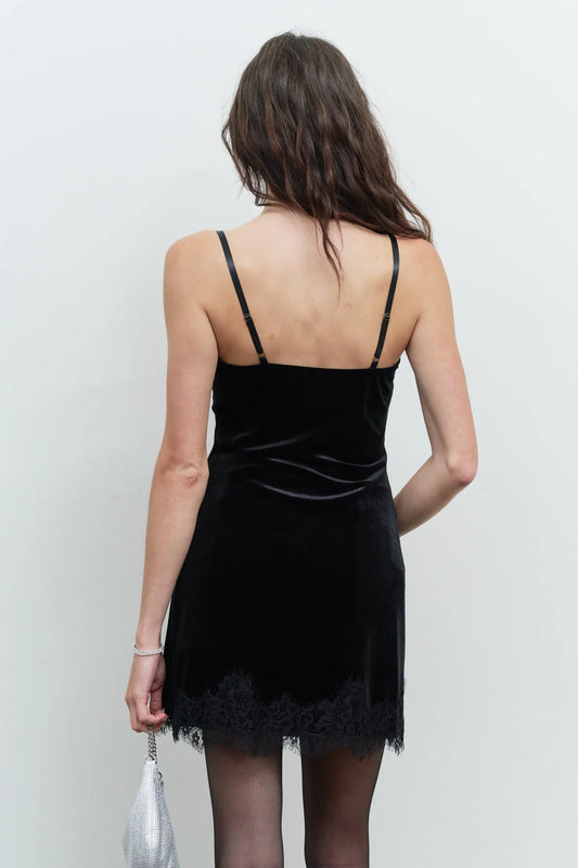 Velvet Kiss Lace Mini Dress in Black