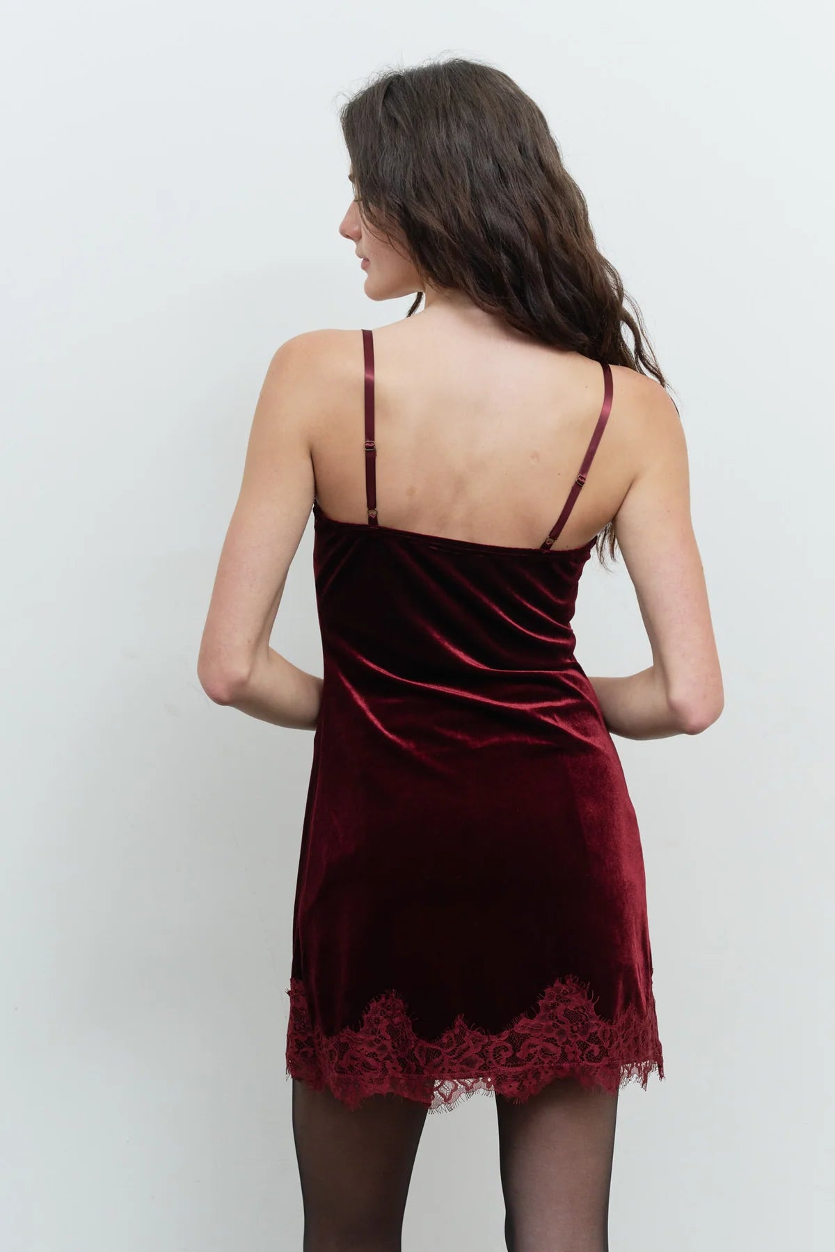 Velvet Kiss Lace Mini Dress in Redwood