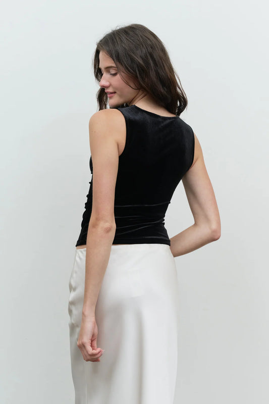 Ruched Velvet Tank in Black