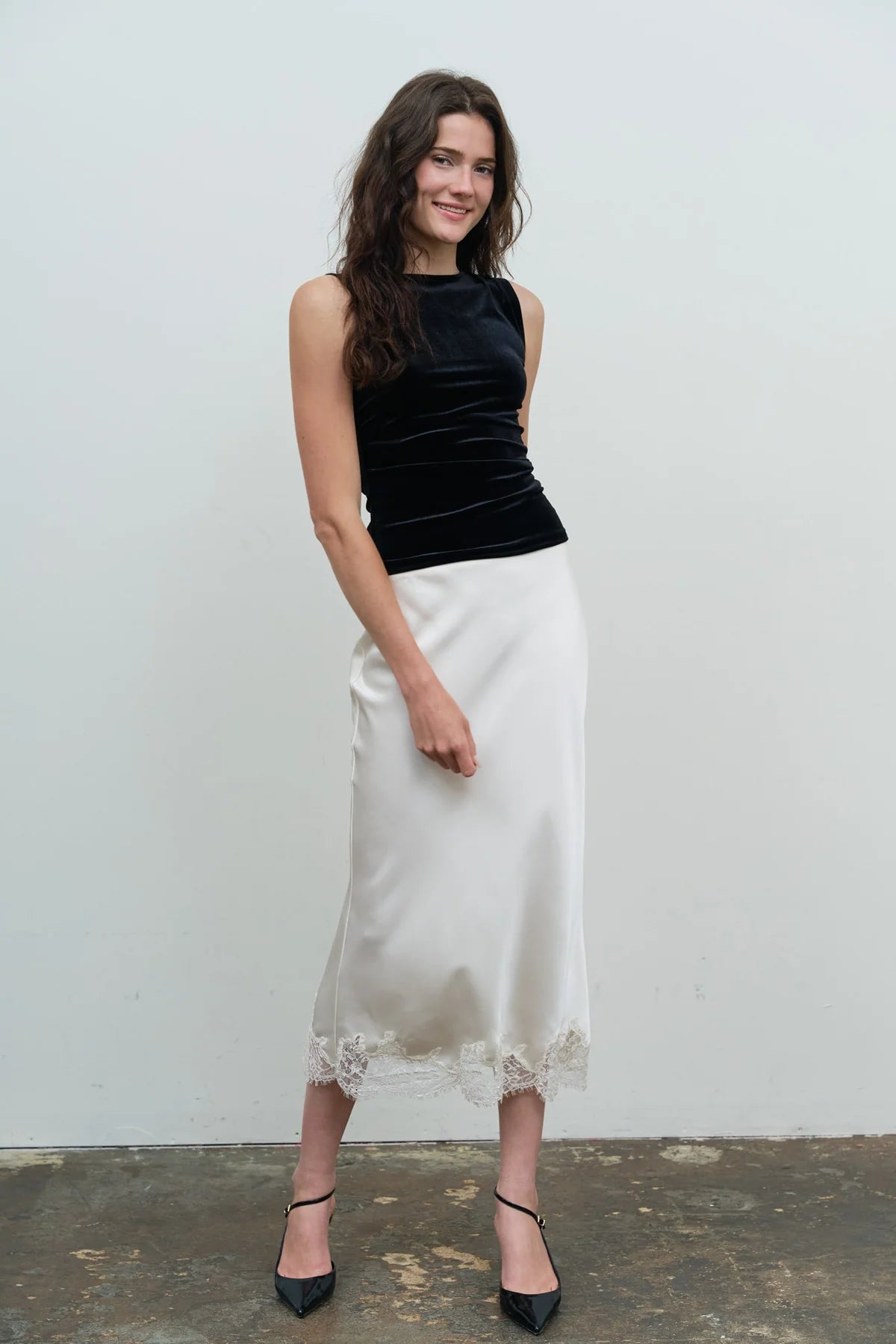 Ruched Velvet Tank in Black