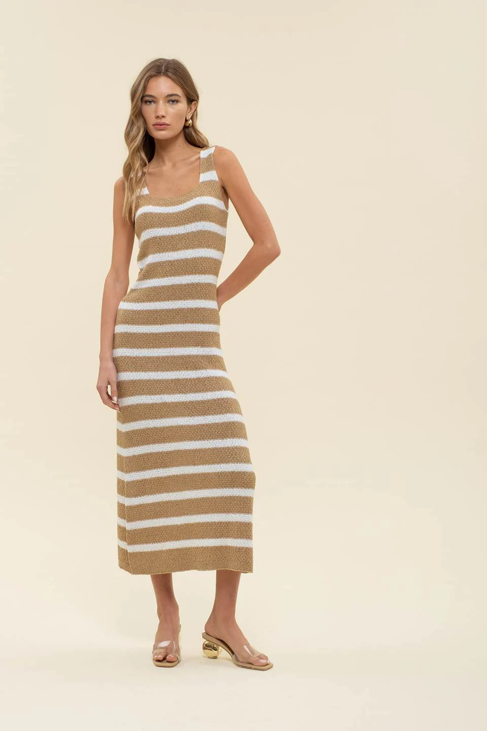 Nina Stripe Sleeveless Sweater Knit Midi Dress