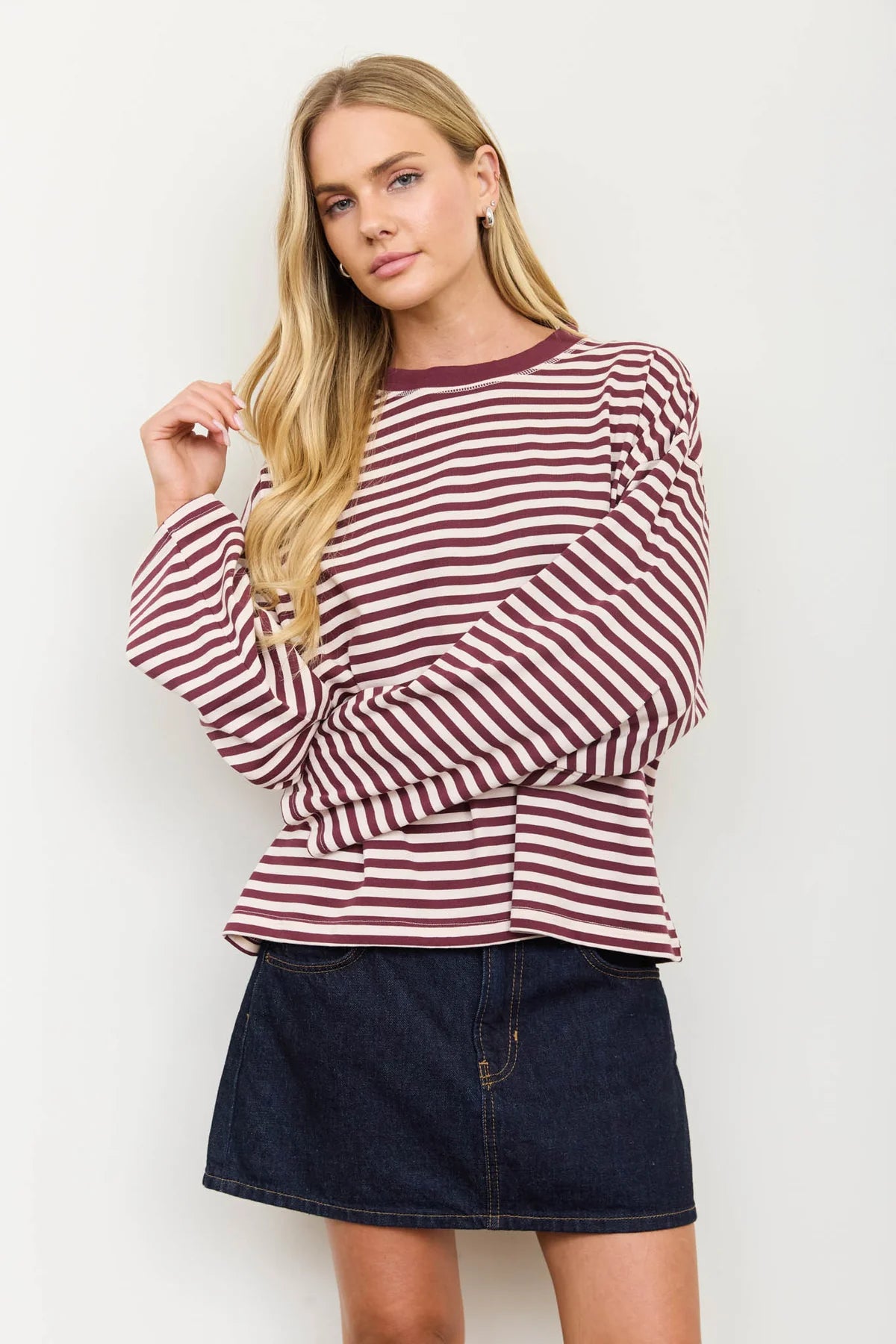 Burgundy Essential Stripe Knit Long Sleeve