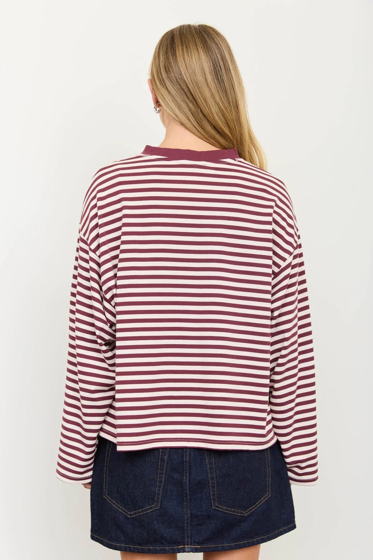 Burgundy Essential Stripe Knit Long Sleeve