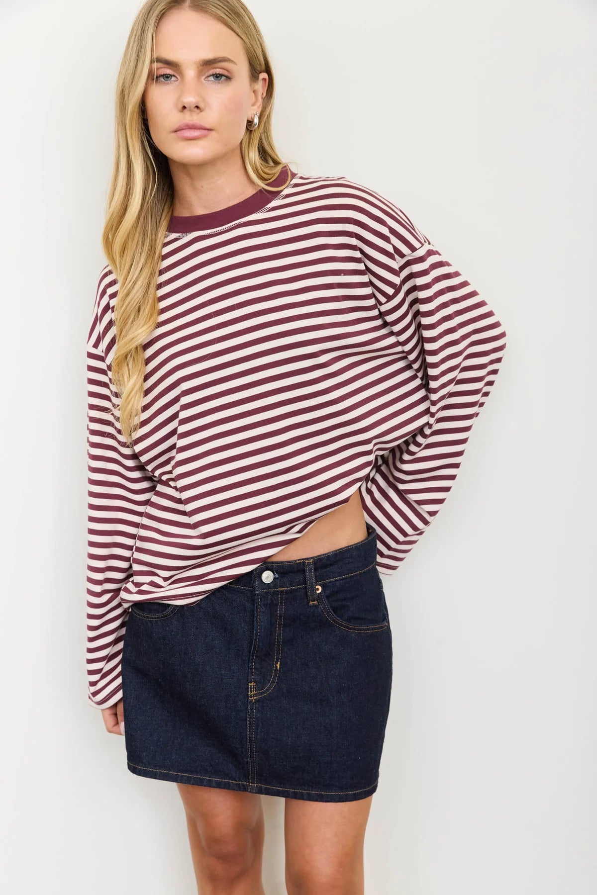 Burgundy Essential Stripe Knit Long Sleeve