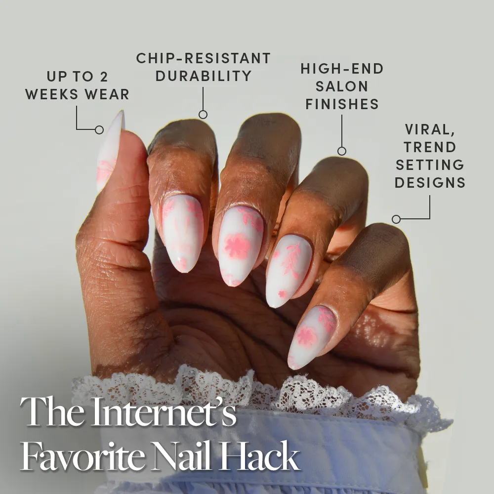 Glamnetic Fleur Amour Press-On Nails | Short Almond Pink Blossoms Love