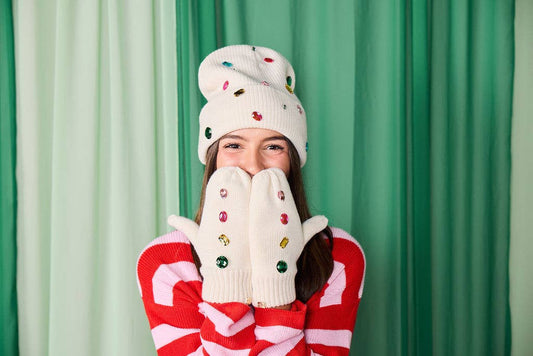 Snow Cute Sparkle Beanie and Mittens Set
