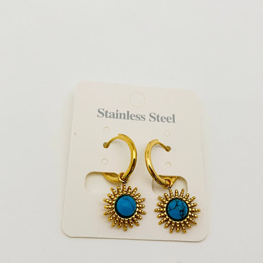 18K Gold-plated Stainless Steel Turquoise Huggie Earring