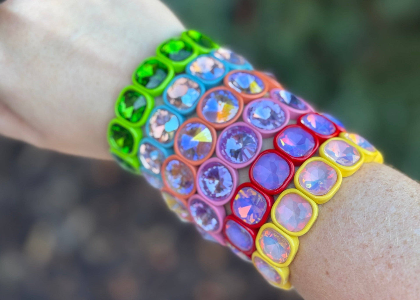 Elise Light Pink Enamel Stretch Bracelet Large Stones