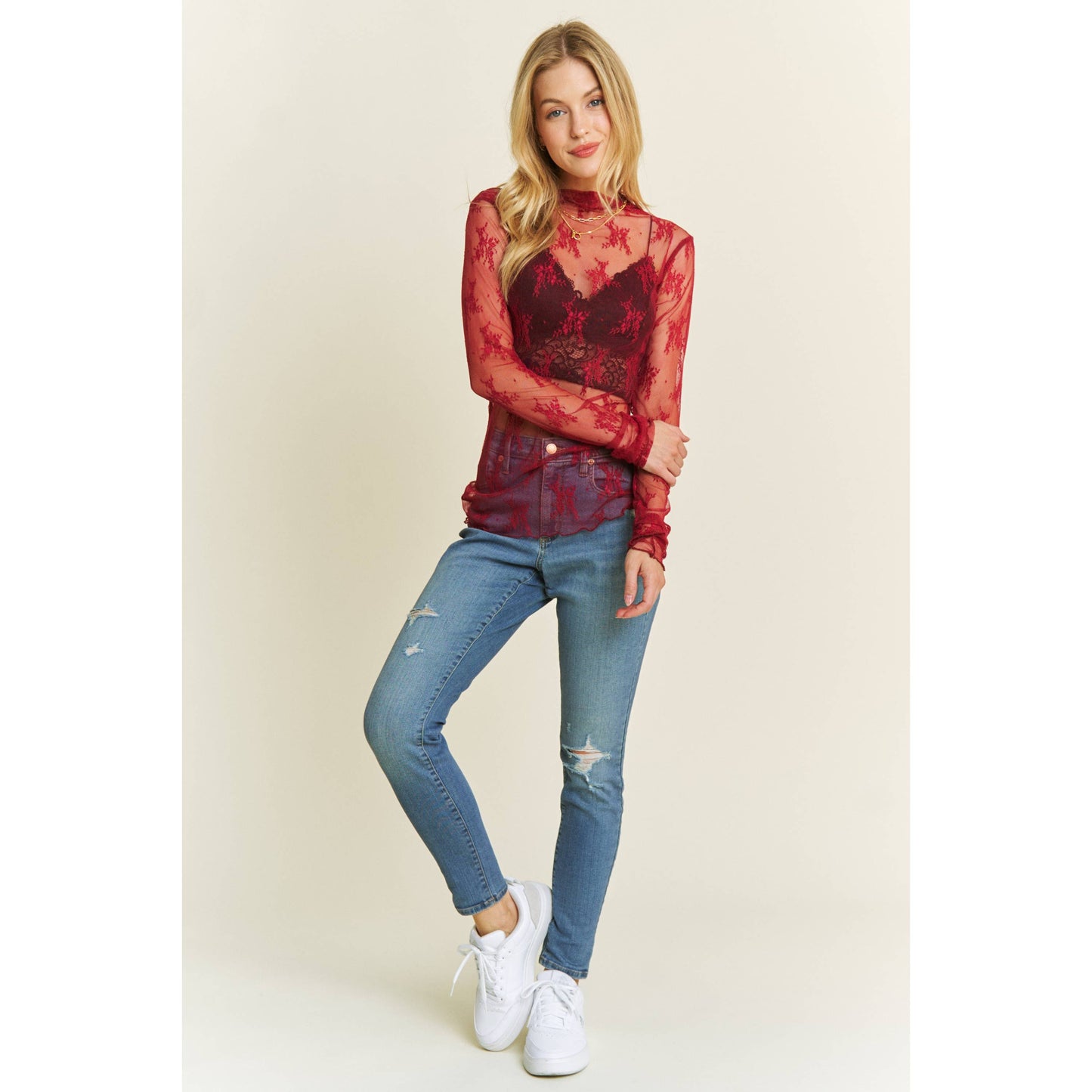 Mesh Lace High Neck Top