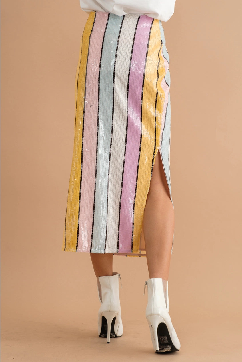Lover Era Striped Sequin Midi Skirt