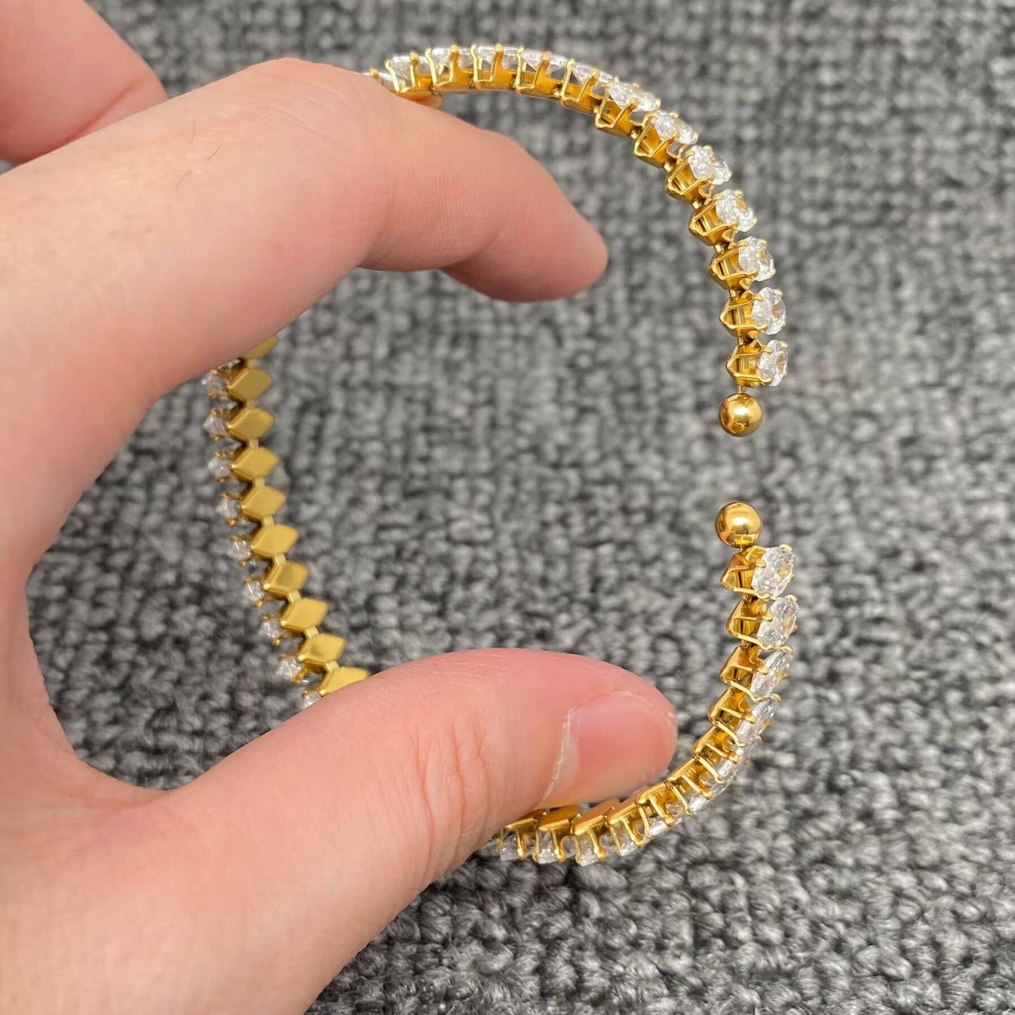 Sparkling Full Rhombic CZ 18K Golden Bracelet