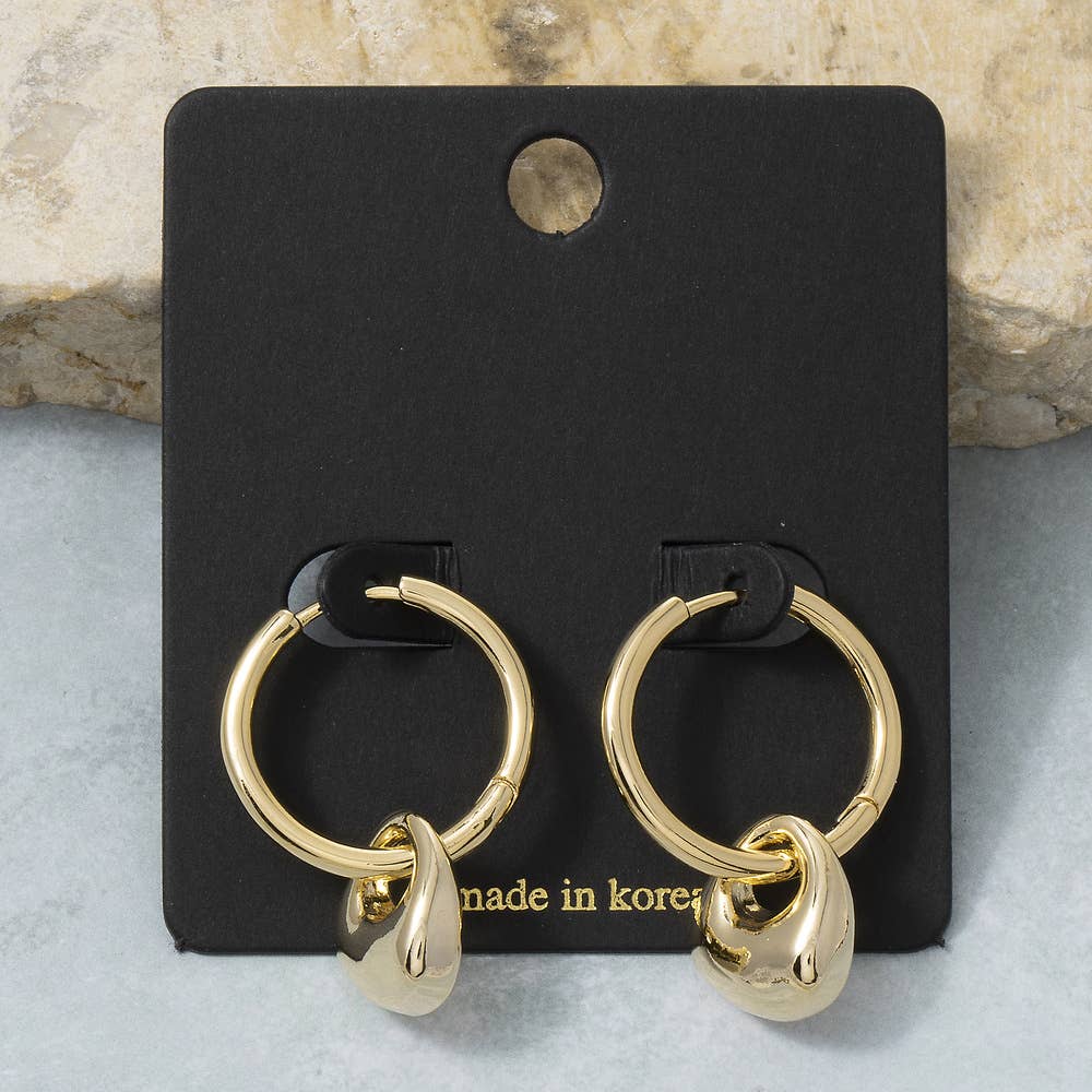 Huggie Earrings With Dangling Teardrop Charm
