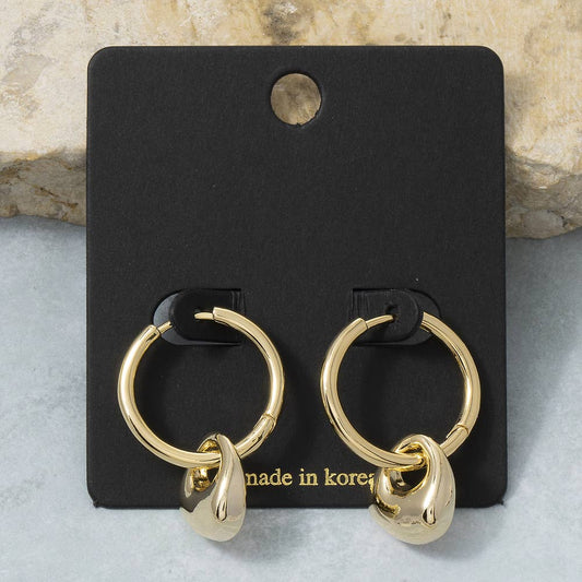 Huggie Earrings With Dangling Teardrop Charm