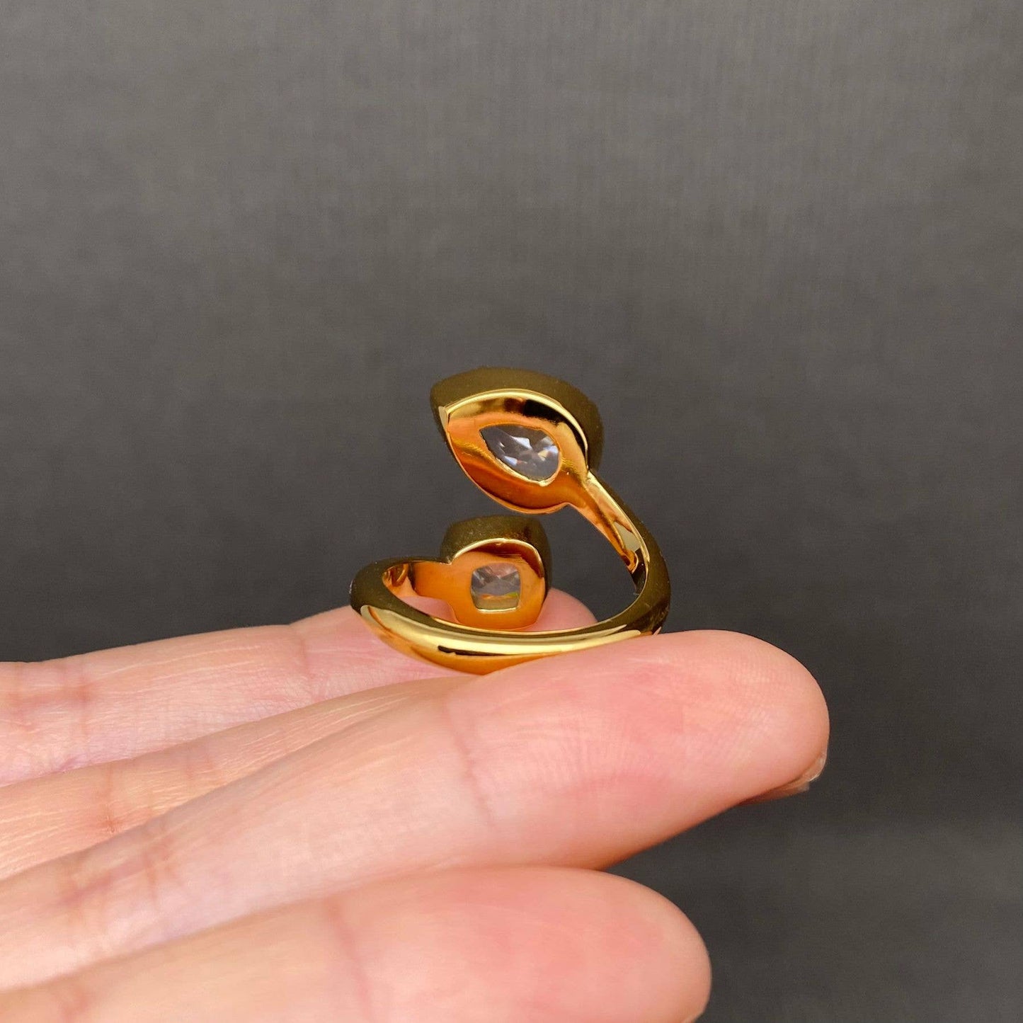 Double Zircon 18K Gold Plated Stainless Steel Ring