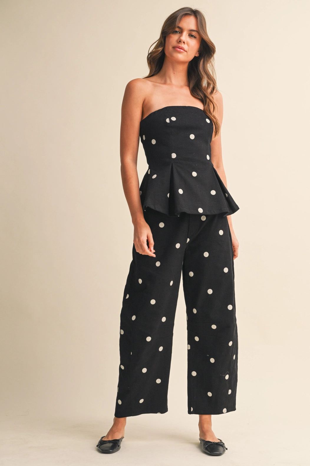 Polka Dot Pleated Strapless Top