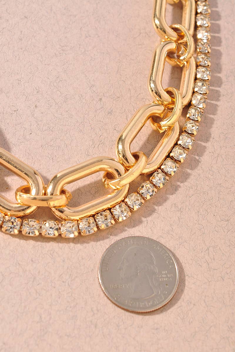 Paperclip Chain & Rhinestone Statement Necklace