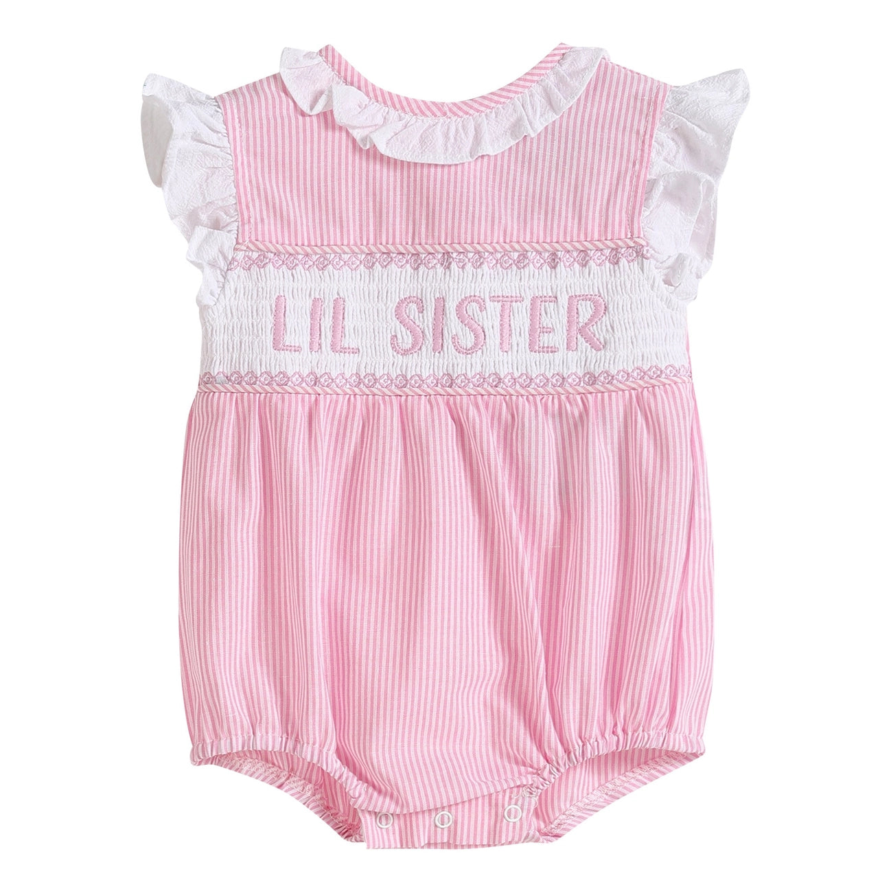 Pink Striped Little Sister Smocked Romper