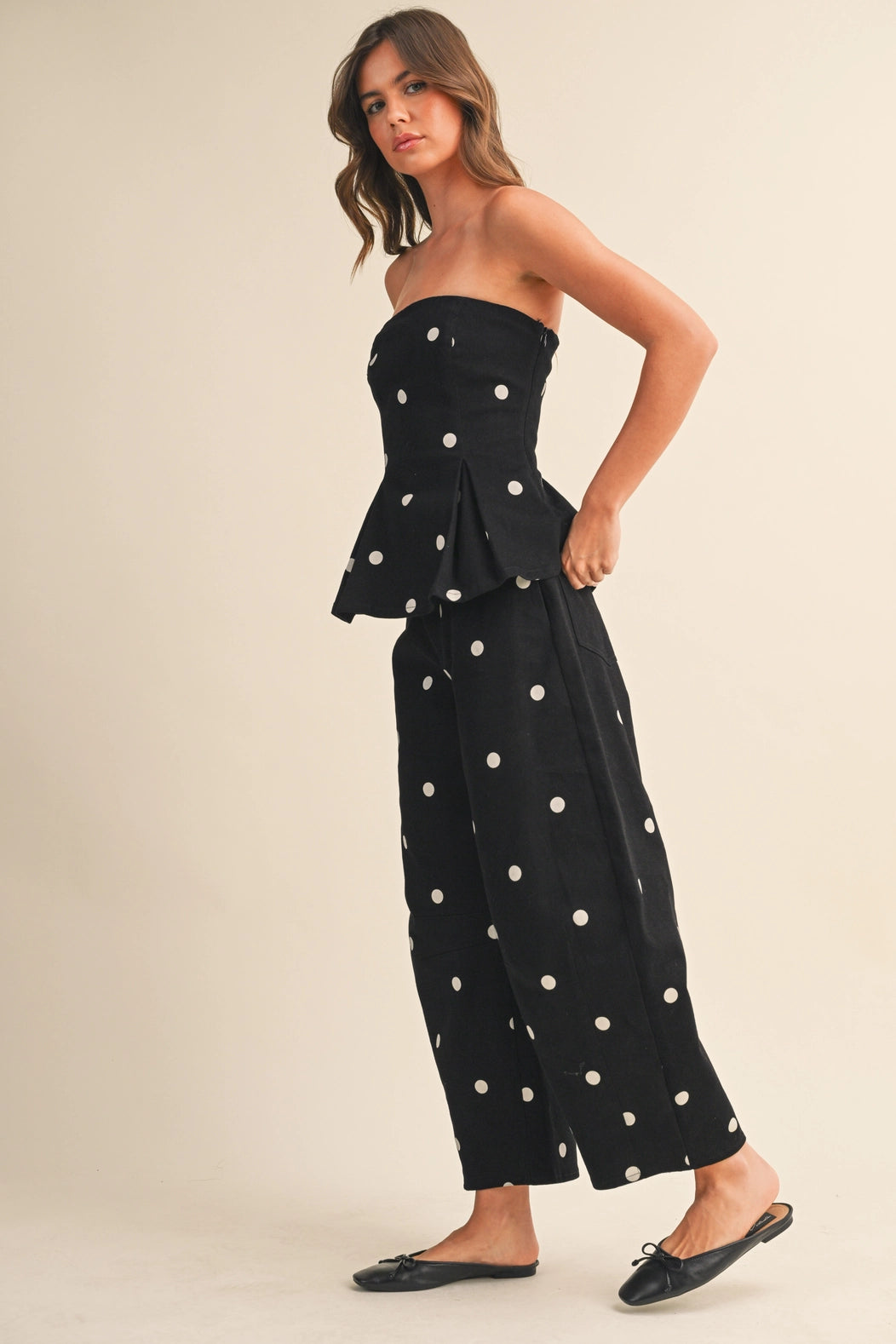 Polka Dot Pleated Strapless Top