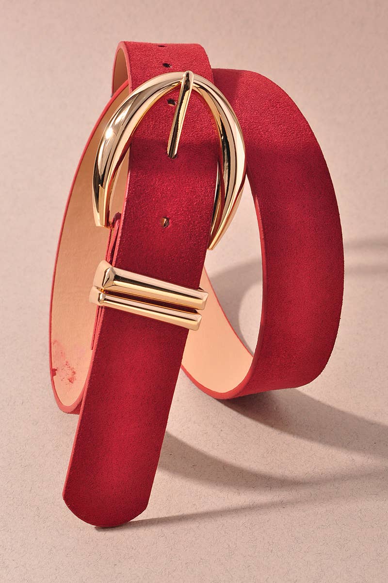Microsuede Point Oval Buckle Double Loop Belts