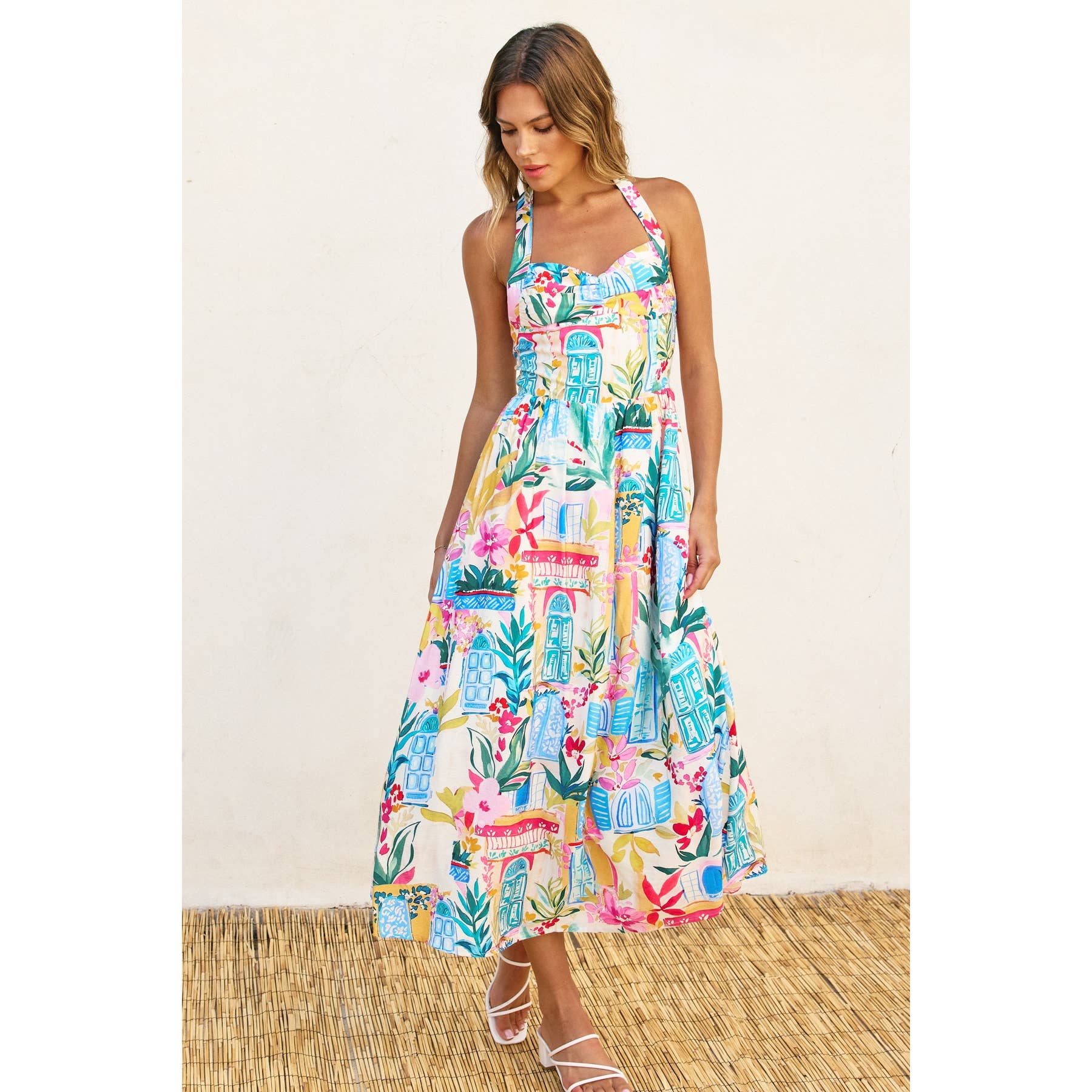 Long Summer Halter Neck Midi Dress Medium Long Summer Halter Neck Midi Dress Medium