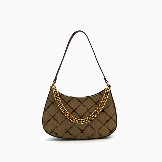Vegan Leather Denim Mira Gold Chain Shoulder Bag