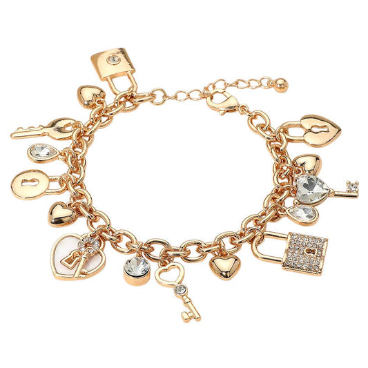Heart Key and Lock Charm Bracelet