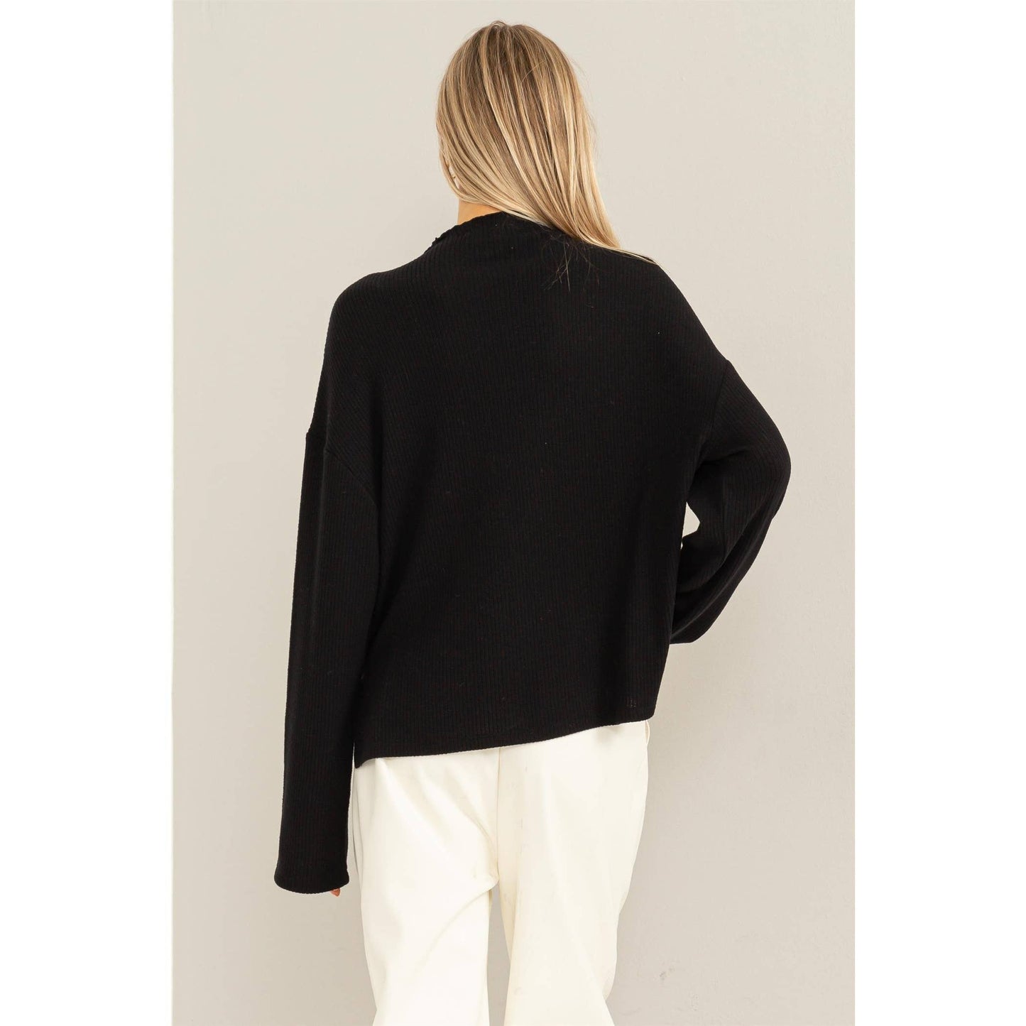 Black Oversized High Neck Top With Side Slit