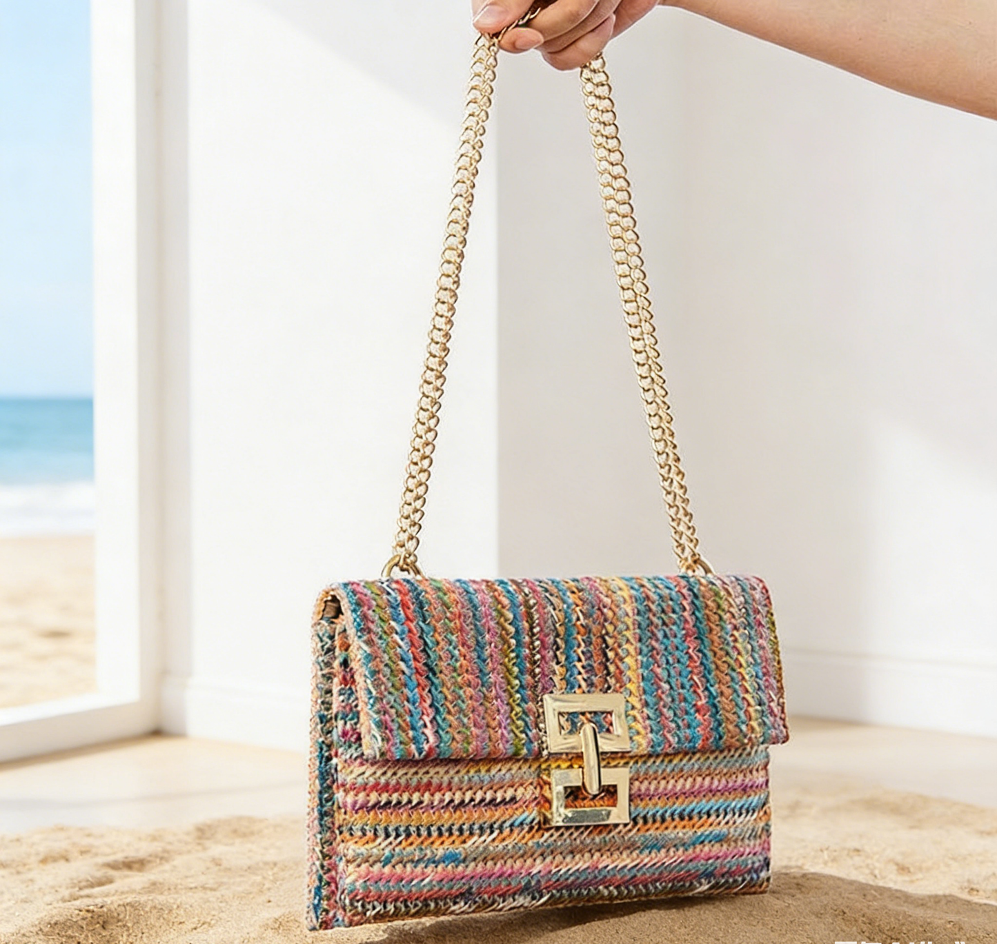 Beach Straw Clutch Purse Chain Shoulder Raffia Bag