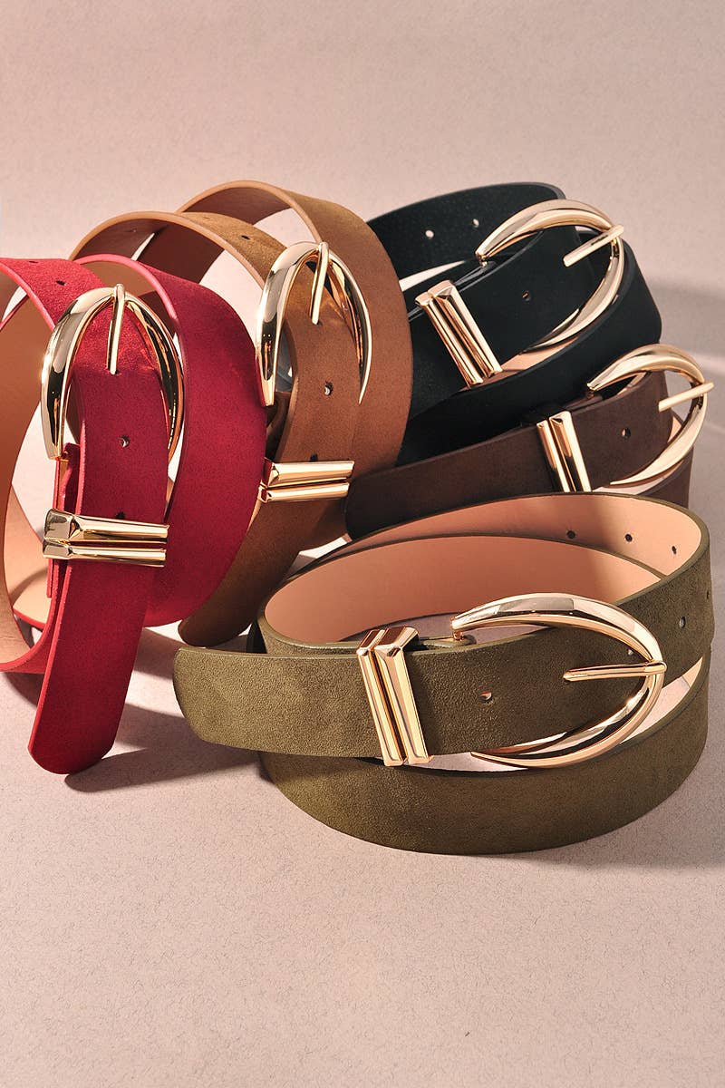 Microsuede Point Oval Buckle Double Loop Belts