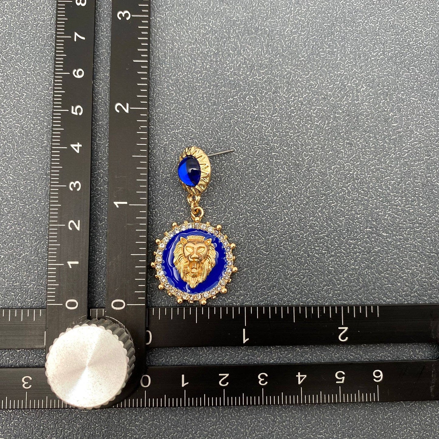 Lion Head Charm Enamel Post Earrings