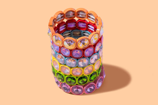 Elise Light Pink Enamel Stretch Bracelet Large Stones