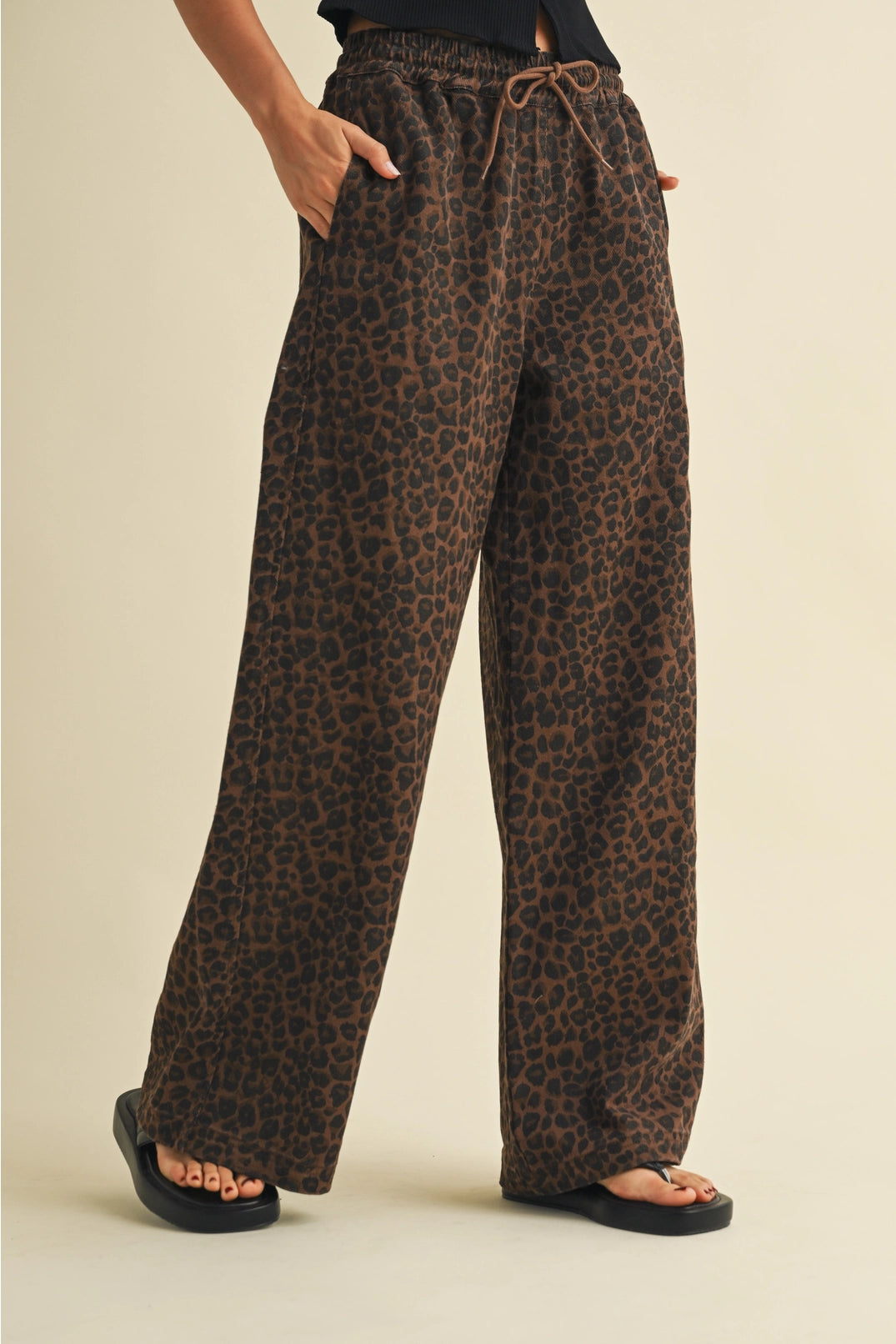 Leopard Print Wide Denim Pants