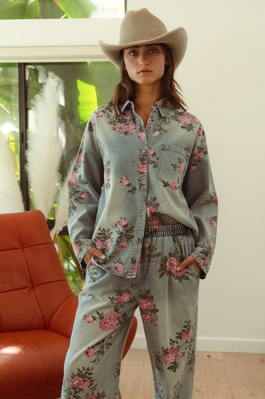 Flower Child Denim Button Up Shirt