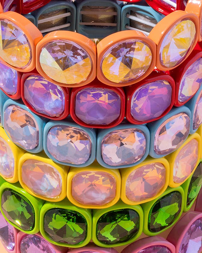 Elise Light Pink Enamel Stretch Bracelet Large Stones