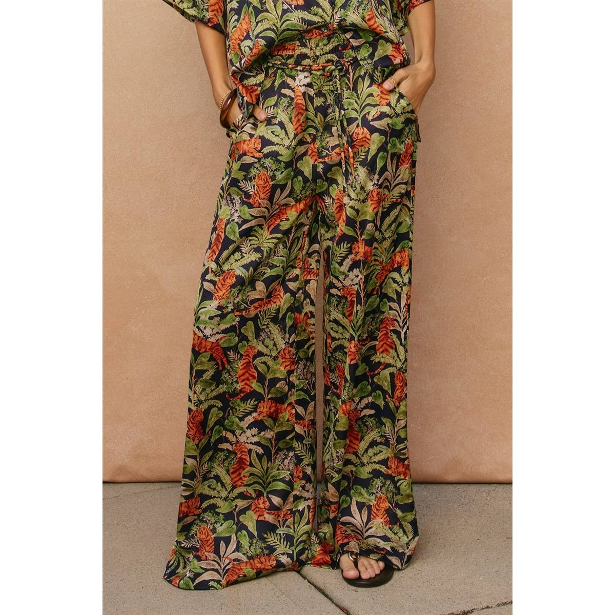 Palm Breeze Looped Belt Pants
