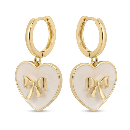 Huggies With Bow Accented White Heart