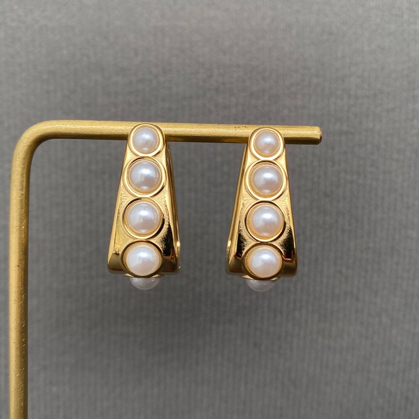Pearl Inlaid 18K Gold Plated S.Steel Huggie Earrings